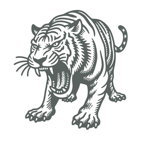 Detailed Sketch Of Tiger Head Handdrawn Vector Illustration Premium