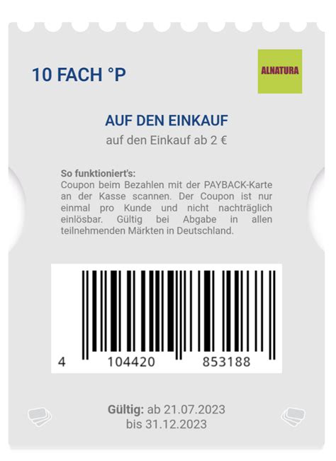 Alnatura Payback Coupons X Extra Payback Punkte Fach X