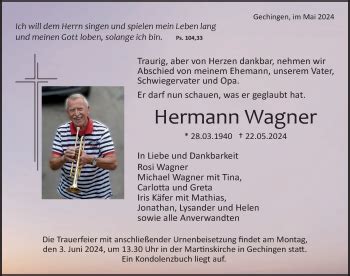 Traueranzeigen Von Hermann Wagner Schwarzw Lder Bote Trauer