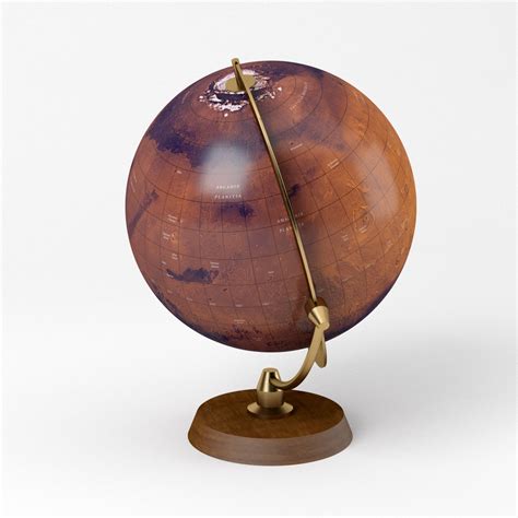 3d Model Mars Globe With Wooden Stand And Brass Elements Martian Map