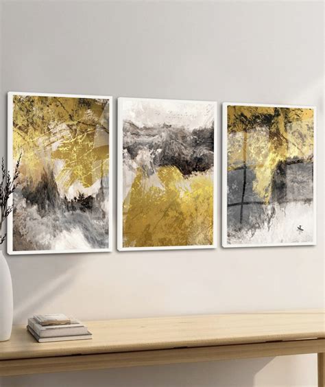 Quadro Decorativo Abstrato Dourado Moderno Moldura E Vidro Elo