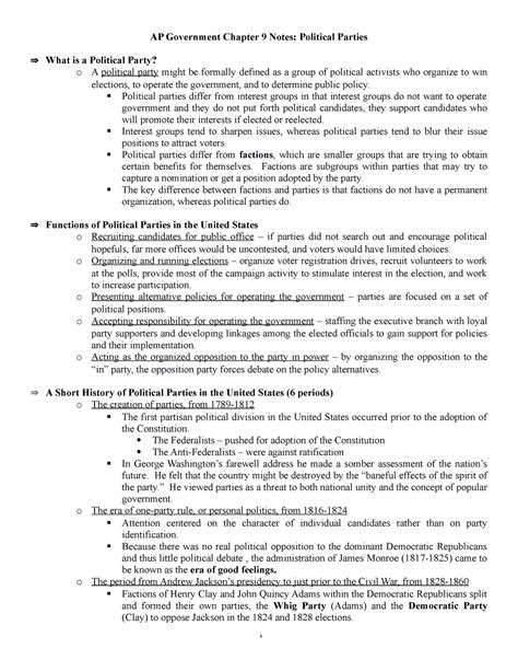 Notes Naosks AP Government Chapter 9 Notes Political Parties What