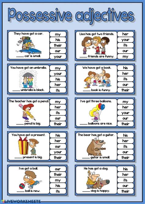 Possessive Adjectives Worksheet For Class