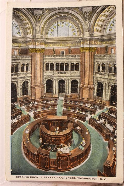 Washington Dc Library Of Congress Reading Room Postcard Old Vintage