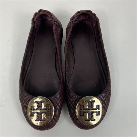 TORY BURCH Burgundy Quilted Minnie Ballerina Flats Sh Gem