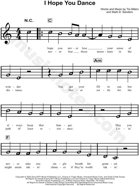 Lee Ann Womack I Hope You Dance Sheet Music For Beginners In C Major