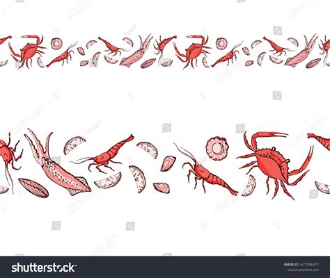 Seafood Seamless Border Hand Drawn Vector Stock Vector Royalty Free