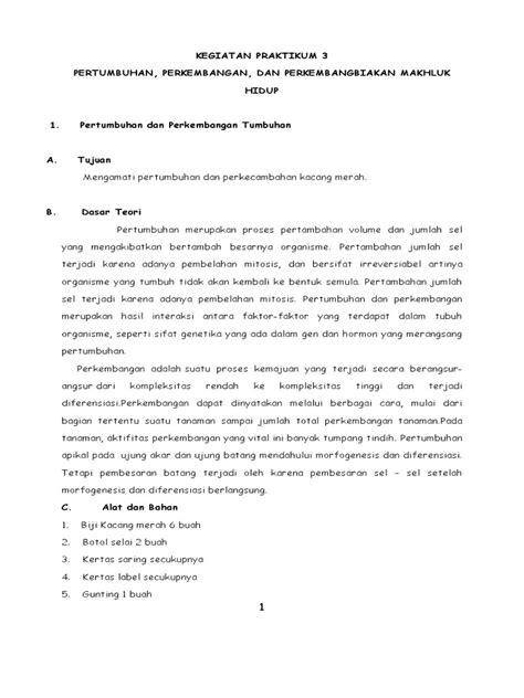 Kegiatan Praktikum 3 Pertumbuhan Perkembangan Kacang Merah Pdf