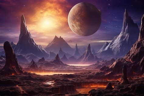 Paisaje Extraterrestre De Un Planeta Alienígena En El Espacio Profundo Foto Premium