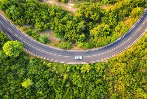 Aerial View Of Road With Car Colorful Landscape Aerial View