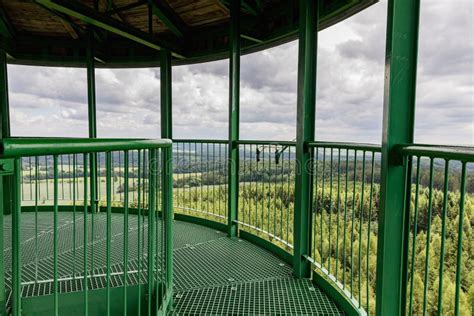 Green Spiral Staircase And Railing On The Lookout Tower Stock Image