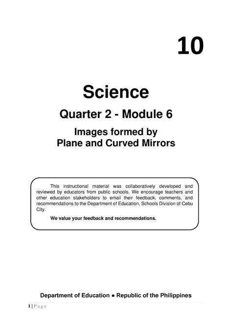 6 Q2 Science 10 Science Quarter 2 Module 6 Images Formed By Plane