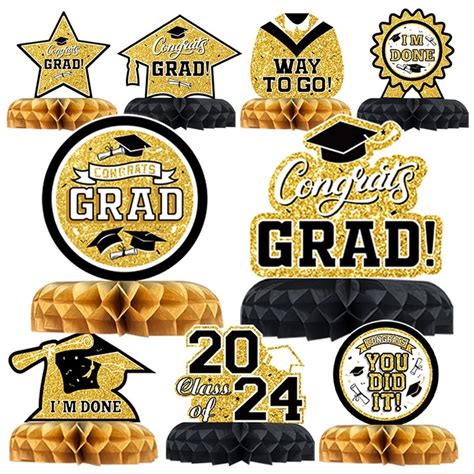 9pcs 2024 Graduation Honeycomb Centerpieces Congrats Grad Table Decor