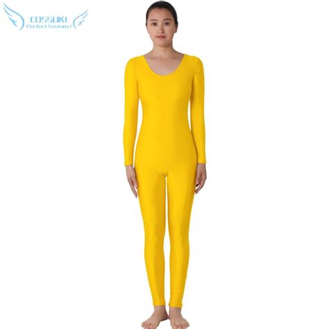 Yellow Lycra Headless Zentai Suit Spandex Full Body Skin Tight Jumpsuit