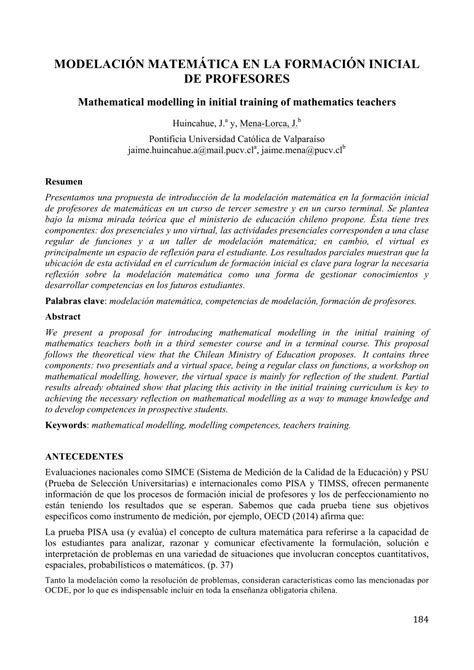 PDF MODELACIÓN MATEMÁTICA EN LA FORMACIÓN INICIAL DE PROFESORES