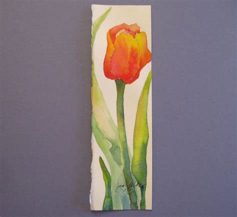 Red Tulip Watercolor Handpainted Bookmark By Dakotaprairiestudio