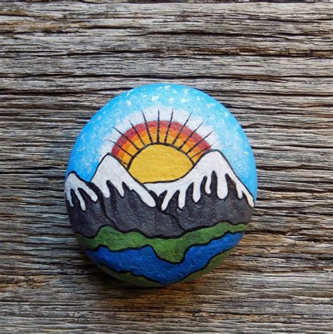 Morning In The Mountains Painted Rockdecorative Accent Etsy Rock