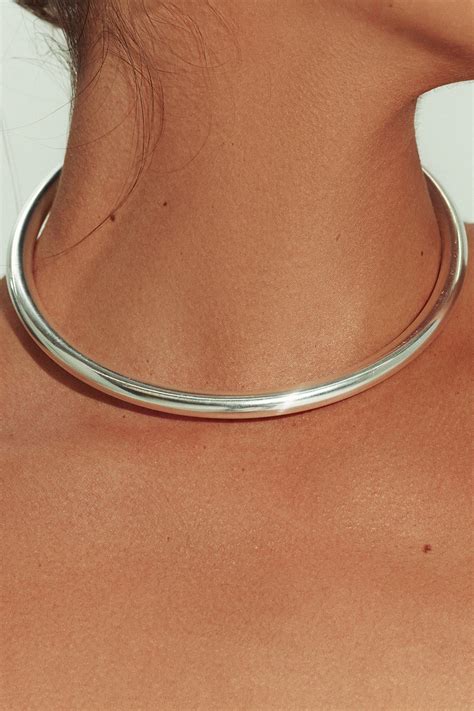 Sterling Silver Tube Choker Necklace Naked Wardrobe In Silver