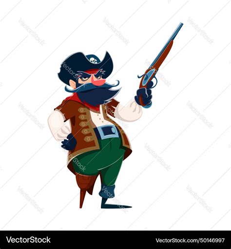 Cartoon Pirate Captain With Wooden Leg And Gun Vector Image