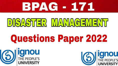 BPAG 171 Questions Paper 2022 Disaster Management Previous Year