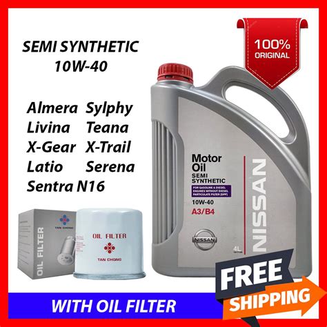 With Original Oil Filter Nissan 10W40 Semi Synthetic Engine Oil 4L