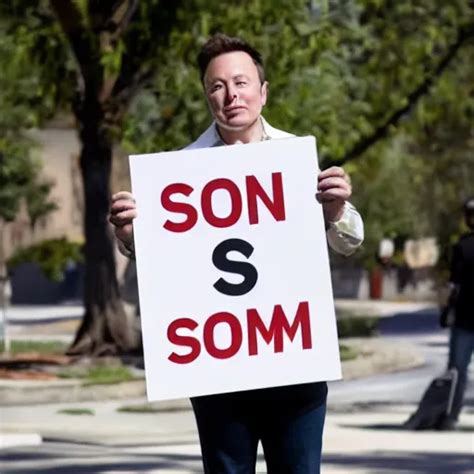 A Medium Shot Photograph Of Elon Musk Holding A Sign Stable Diffusion