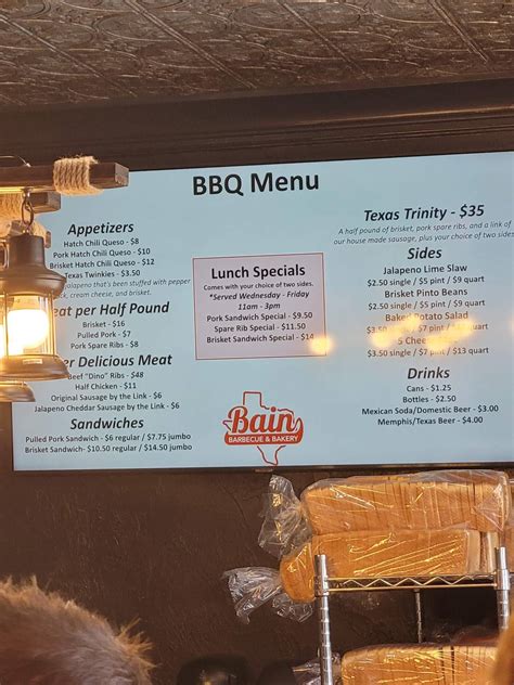 Menu at Bain Barbecue, Memphis