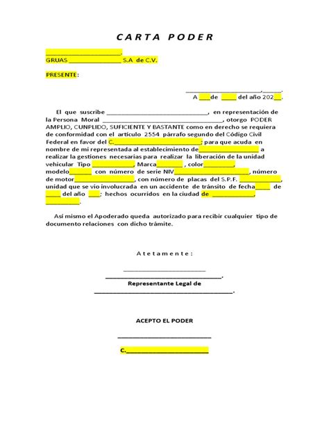 Carta Poder Representante Legal De Pdf