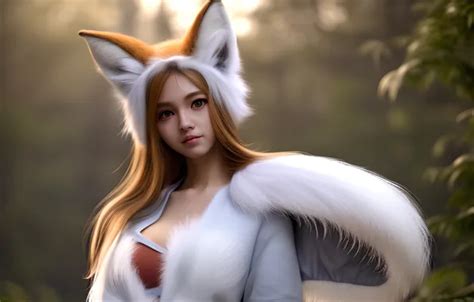 Download Wallpaper Women Ai Art Fox Ears Blender Digital Art Tail