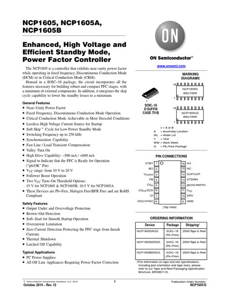 Ncp1605b On Semiconductor Controller Hoja De Datos Ficha Técnica