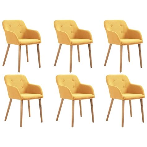 Dining Chairs 6 Pcs Yellow Fabric And Solid Oak Wood