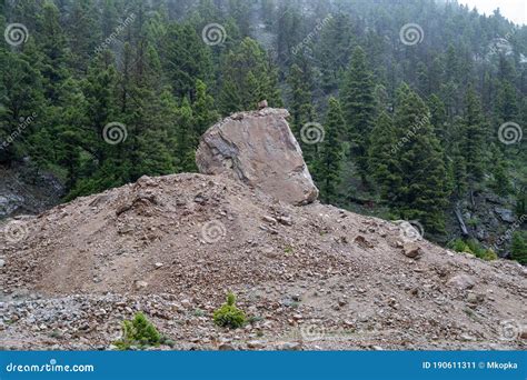 Memorial Boulder At The Earthquake Lake Quake Lake Geological Area In