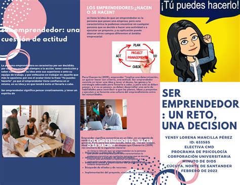 Folleto Tr Ptico Yensy Mancilla Ser Emprendedor Un Reto Una