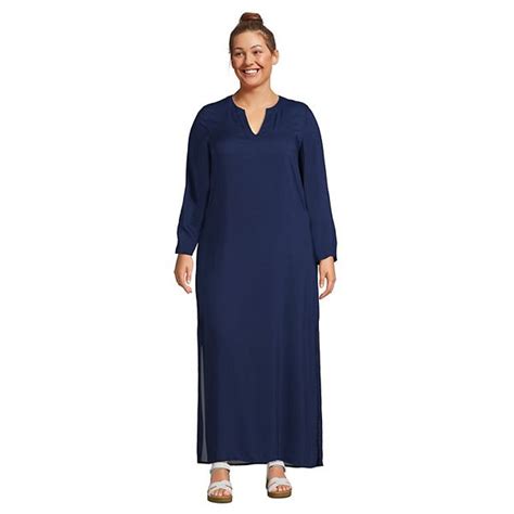 Plus Size Lands' End Solid Maxi Swimdress Cover-Up