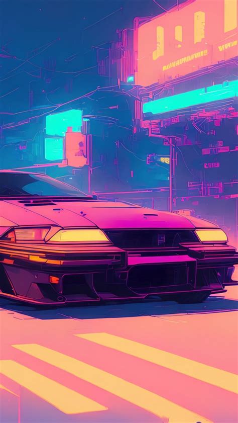 Sports Car Synthwave Vaporwave Digital Art Hd Phone Wallpaper Rare