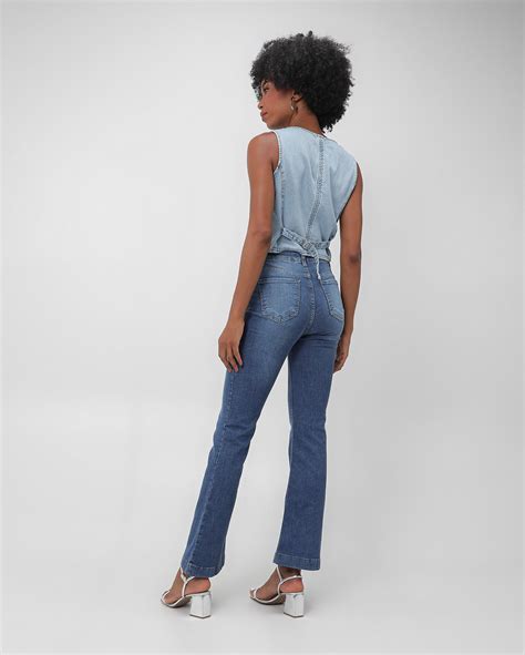 Riachuelo Cal A Jeans Feminina Bootcut Cintura M Dia Estonada Denim