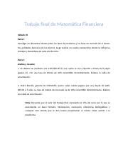 Trabajo final Matematica Financiera docx Trabajo final de Matemática