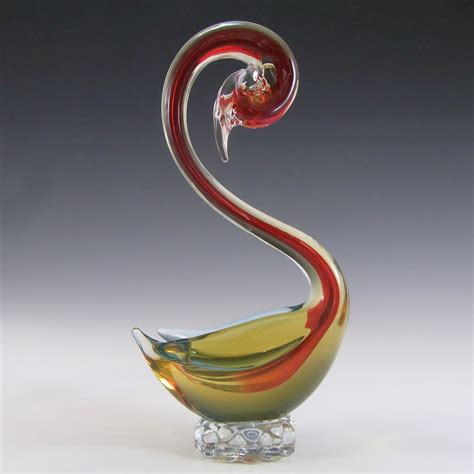 Murano Red Amber And Blue Sommerso Glass Swan Figurine £3325