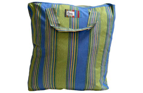 Sky Blue Lime Green Yellow Stripe Jumbo Large Storage Bag For Bedding