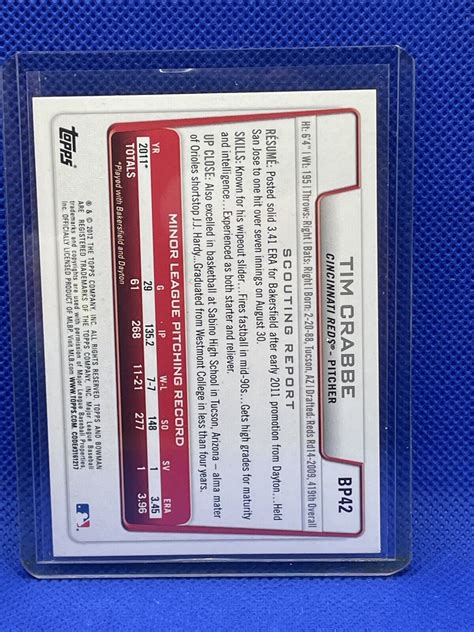 Bowman Prospects Silver Ice Bp Tim Crabbe Rc For Sale