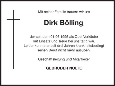 Traueranzeigen Von Dirk B Lling Sich Erinnern De