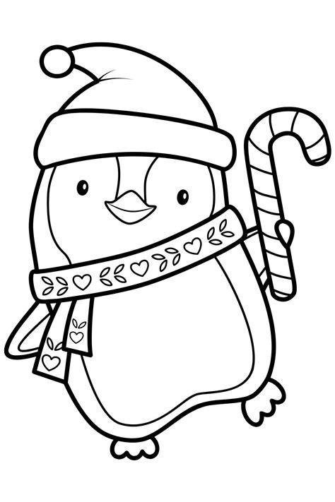 Cute Holiday Penguin Coloring Page - Etsy