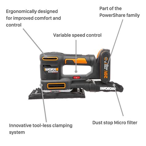 Worx WX820 20v 2 0Ah Cordless Multi Sander Homebase