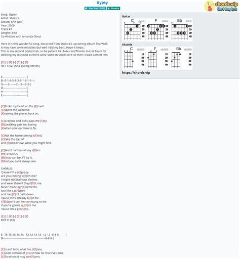 Chord: Gypsy - tab, song lyric, sheet, guitar, ukulele | chords.vip