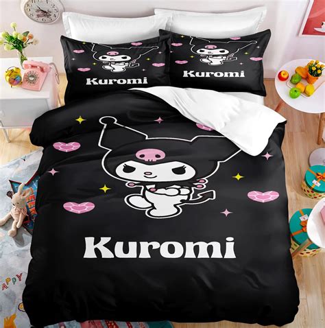 Sanrio Kuromi Bedding Set Cute Bed Quilt Cover Pillow Case Household