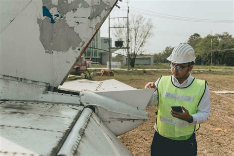 Aircraft mechanic examining airplane wing 21734736 Stock Photo at Vecteezy