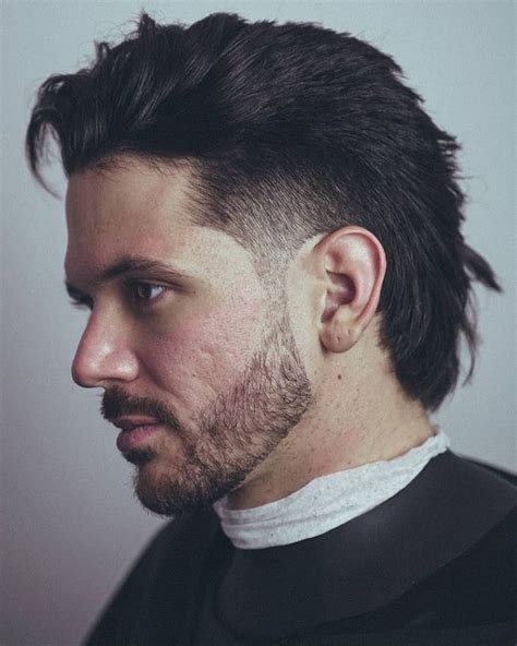 Modern mullet hairstyle for men with a temple fade | Mens haircuts ...