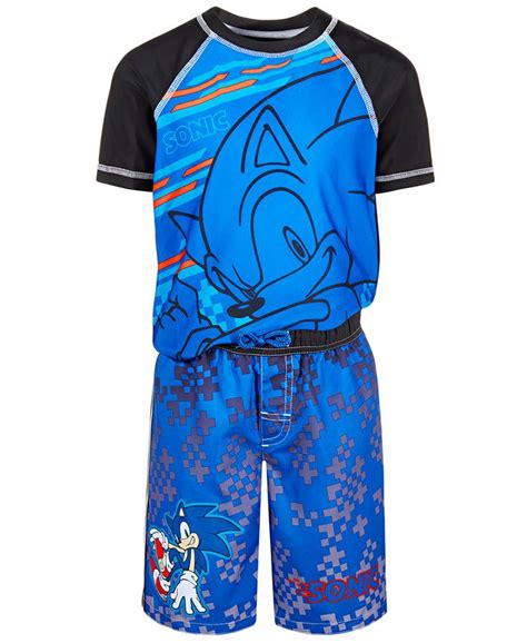 Dreamwave Toddler And Little Boys 2 Pc Sonic Rash Guard And Swim Shorts