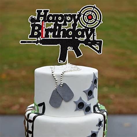 Gun Happy Birthday Cake Topper Black Bullet Target Birthday Cake