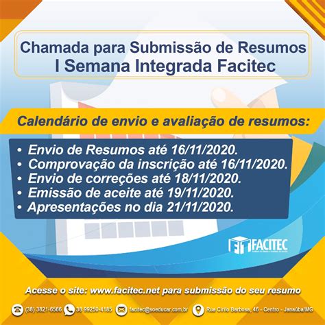 Facitec Faculdade De Ci Ncias E Tecnologia De Jana Ba Semana